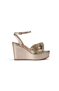 Sofia Wedge Satin Silk Golden Python 90mm