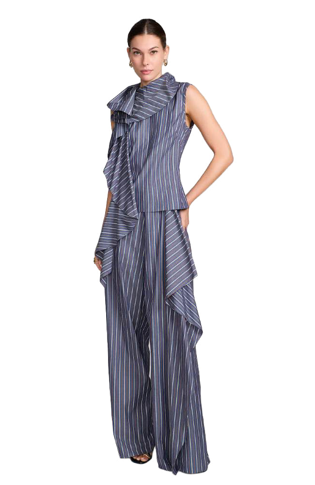 Draped Asymmetric Flare Pants