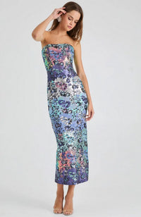 Leslie Dress in Blue Silver Floral