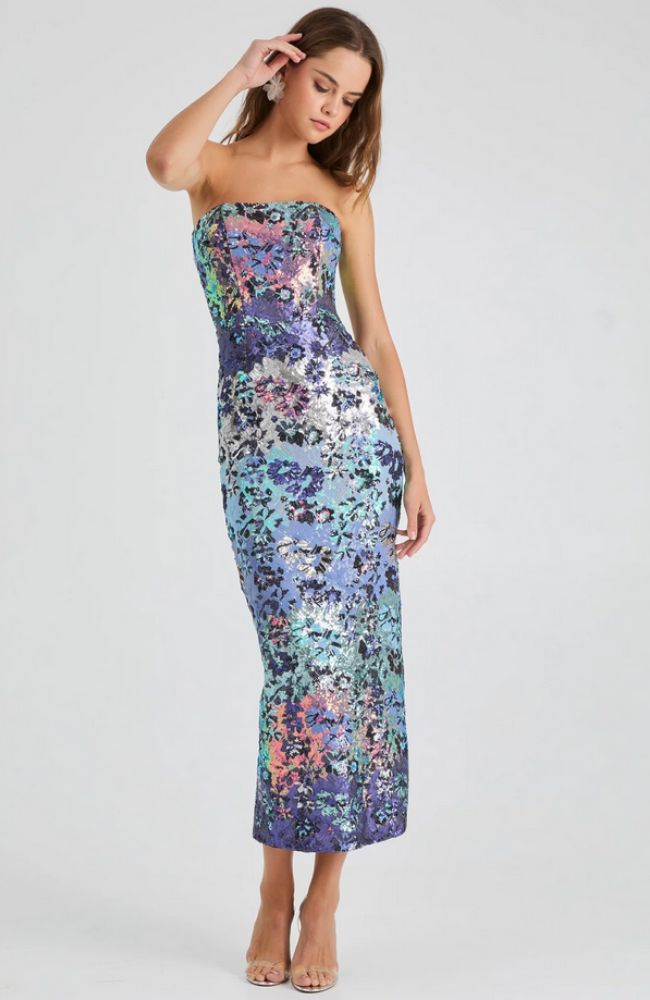 Leslie Dress in Blue Silver Floral