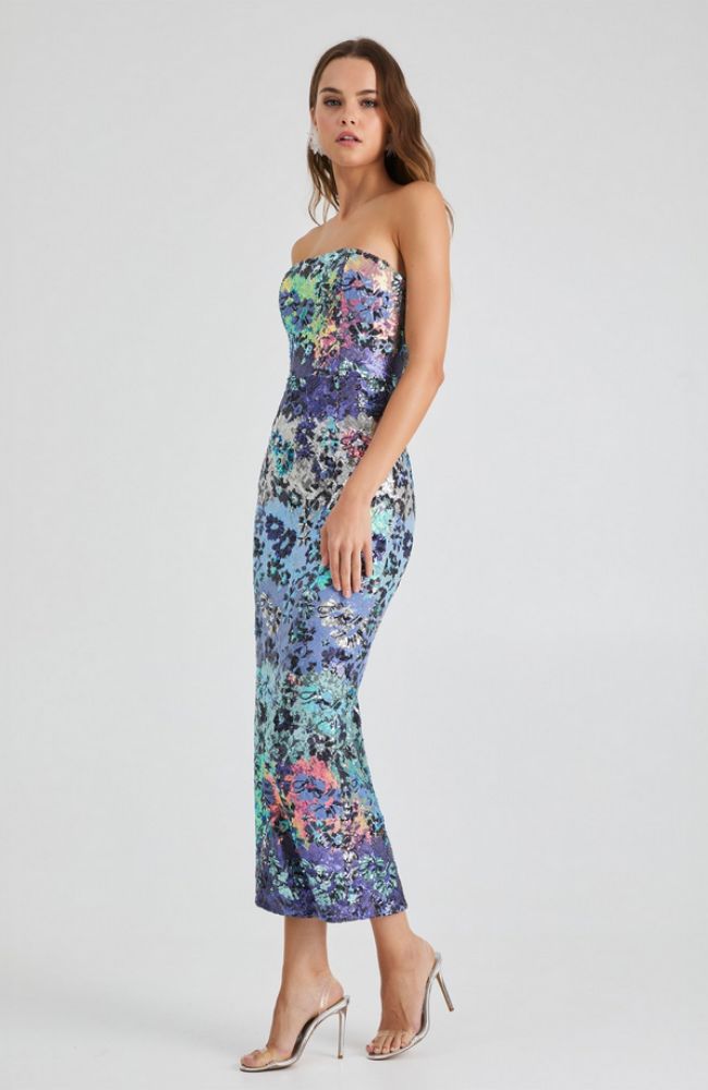 Leslie Dress in Blue Silver Floral