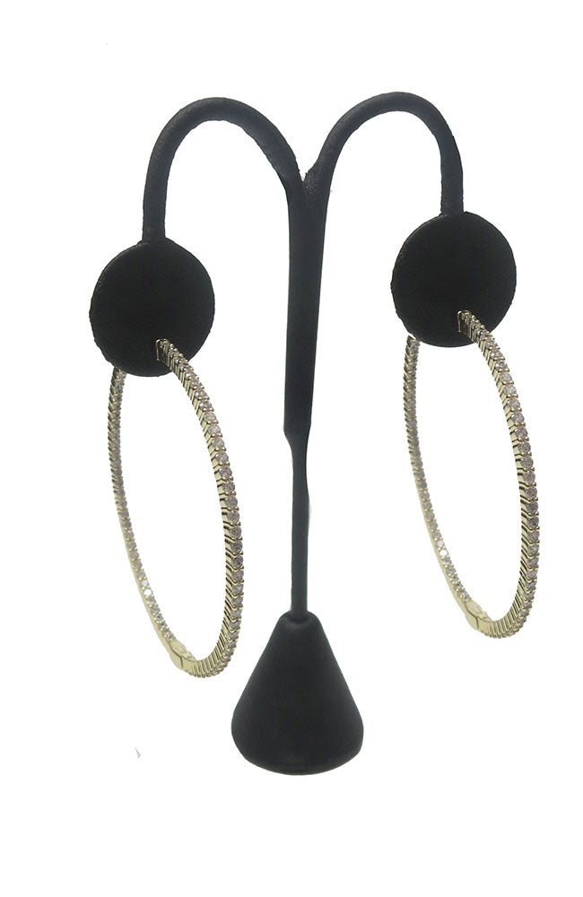 Gold Pave CZ Crystal Hoops 2.25"