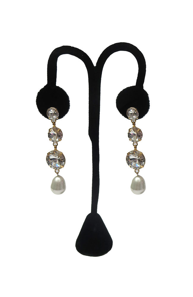 Triple Crystal Pearl Drop Earring