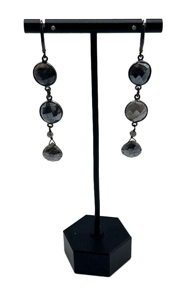 Gunmetal 3 Stone Leverback Earrings