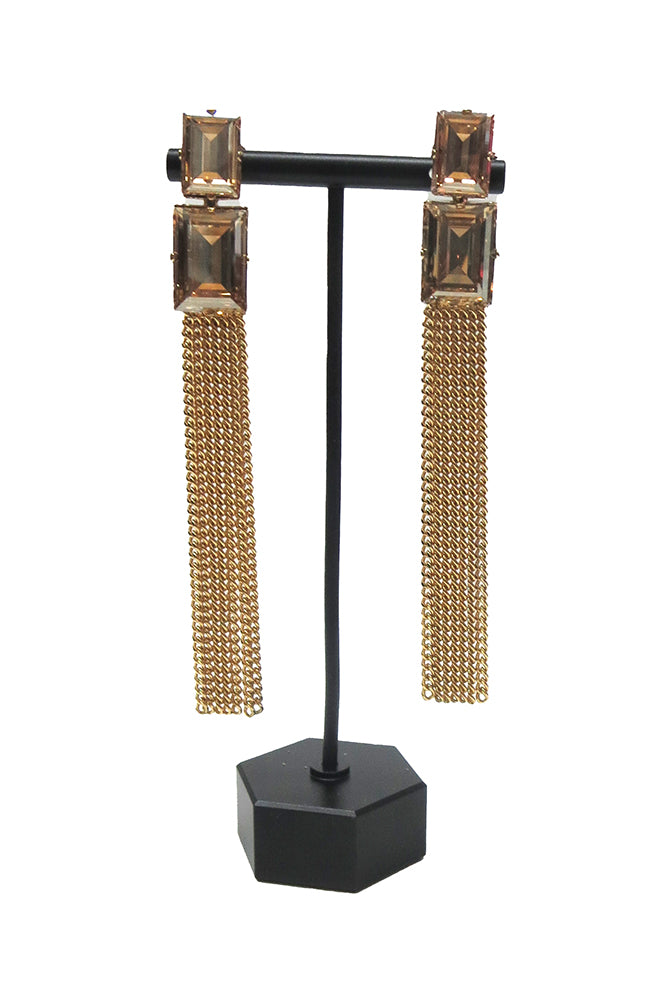 Gold Crystal Earring with Tassels
