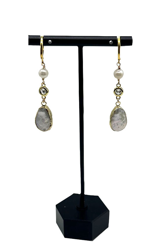 Pearl CZ Drop Earrings