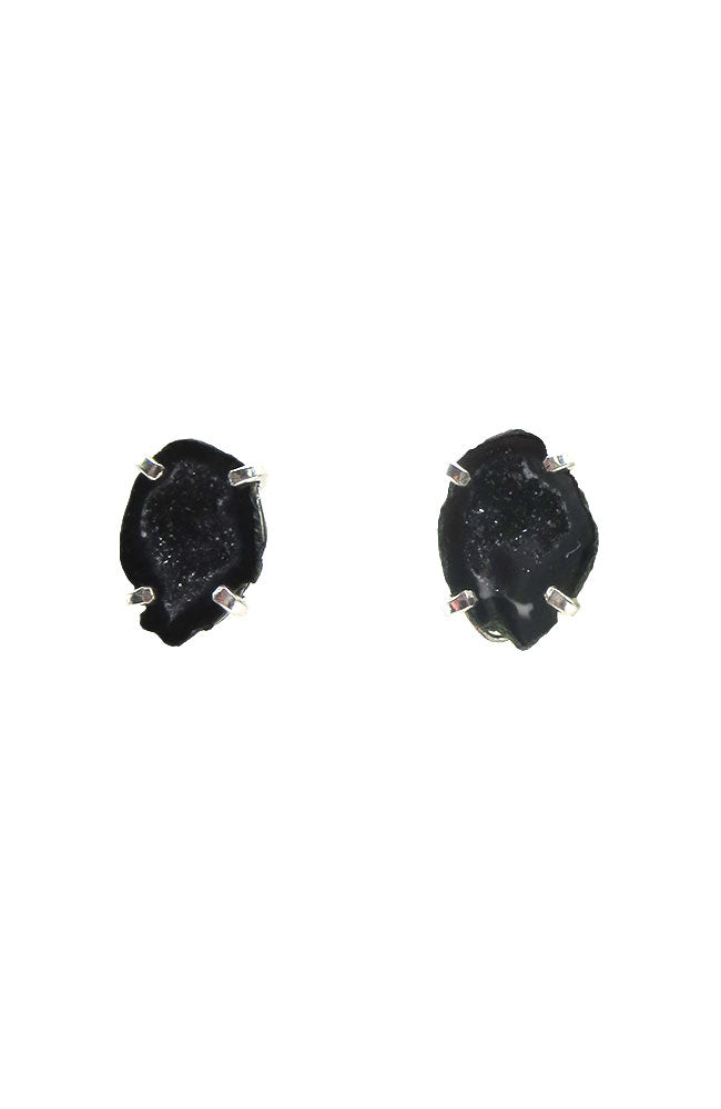 Blk Geode Druzy Stud Earrings