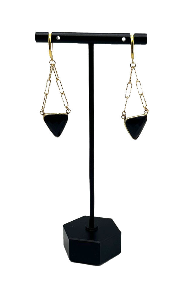 Black Triangle Gold Leverback Earrings