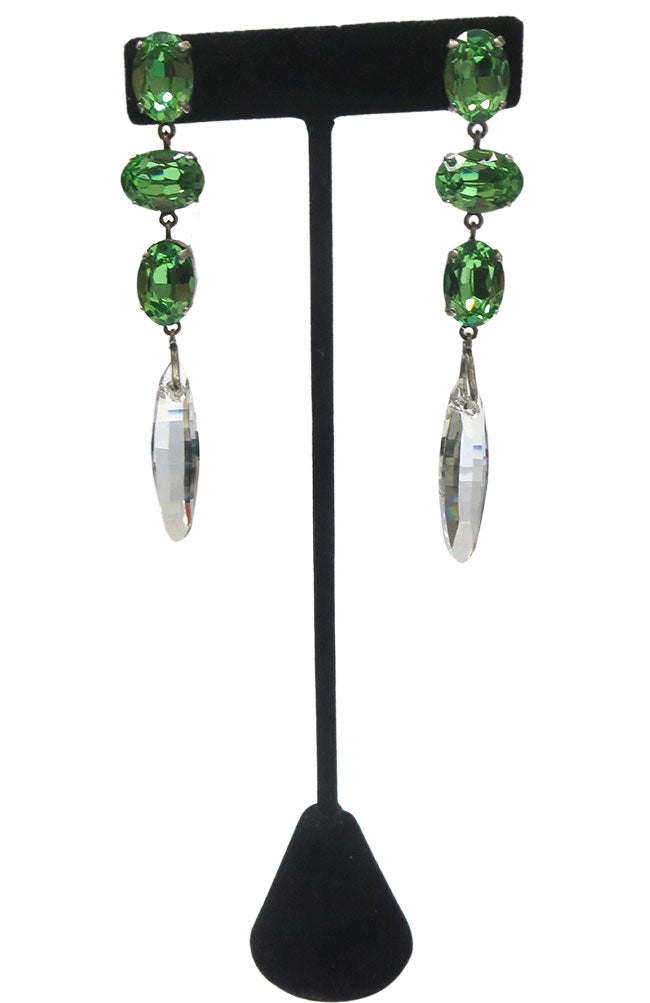 Silver and Green Crystal Briolette Drop Earrings