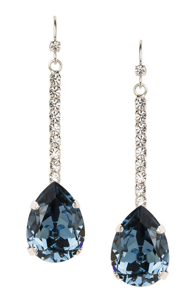 Blue Silver Teardrop Crystal Drop Earrings