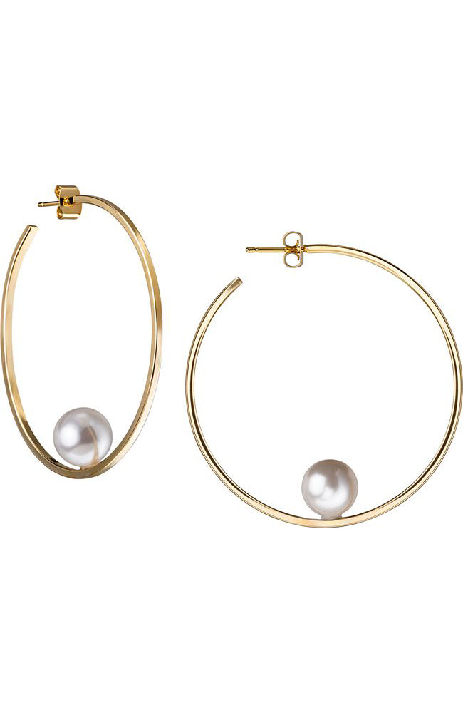 Gold Hoop with Pearl  2"