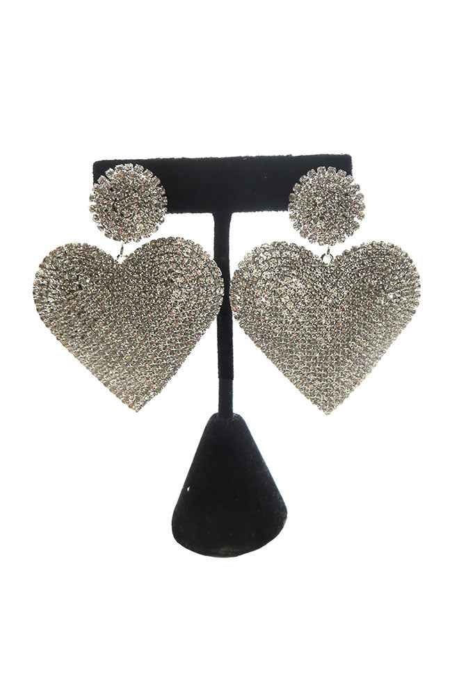 Silver Heart Pave Clip Ons
