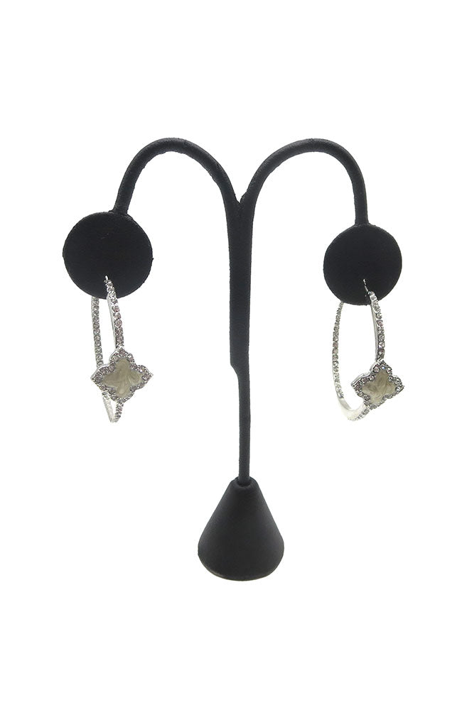 Silver White Cross Side Hoops