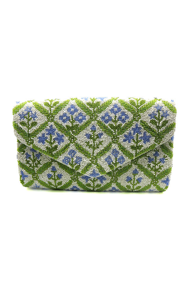 Periwinkle Flower Beaded Clutch