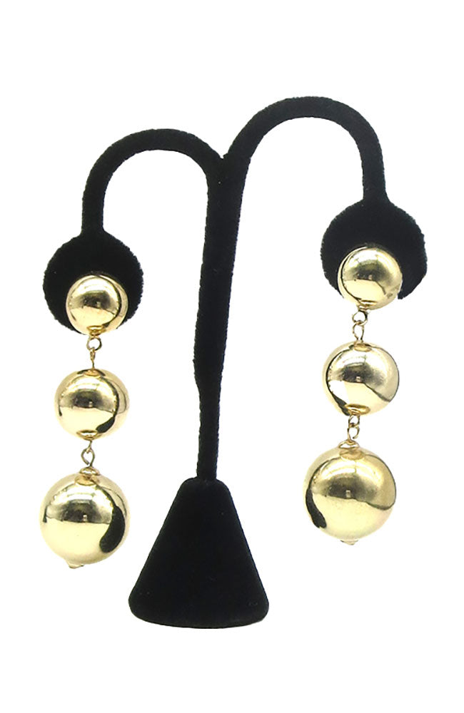 Gold 3 Metal Ball Earrings