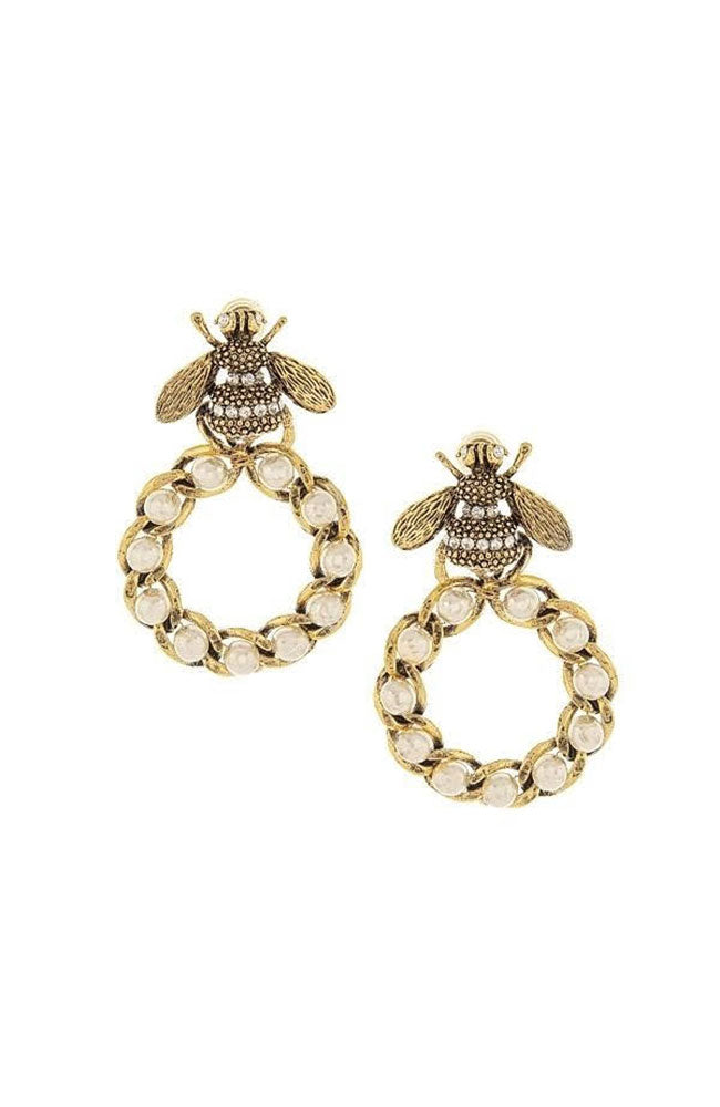 Bee Circle with Pearl Earrings