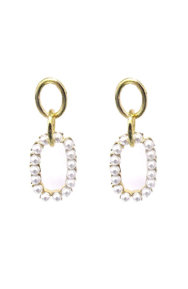 2 Gold 1 Pearl Link Earrings