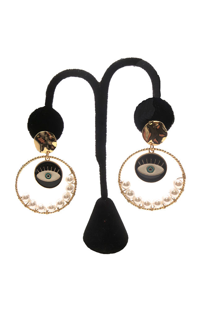 Evil Eye Dangle Pearl Earrings