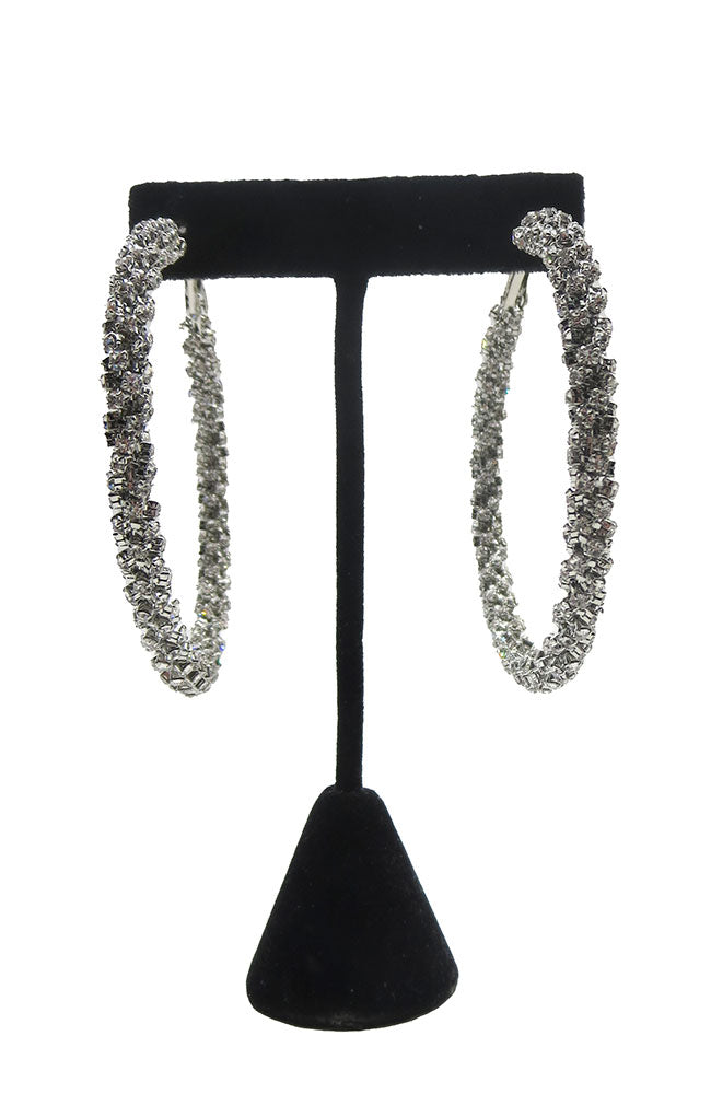 Silver Paved Crystal Hoops