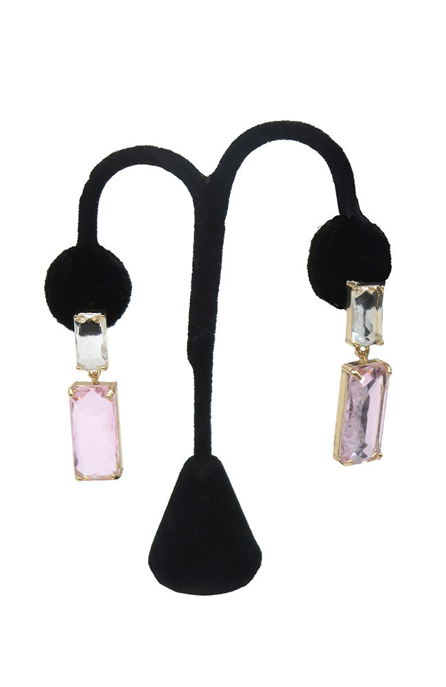 Pink Dbl Baguette Earrings