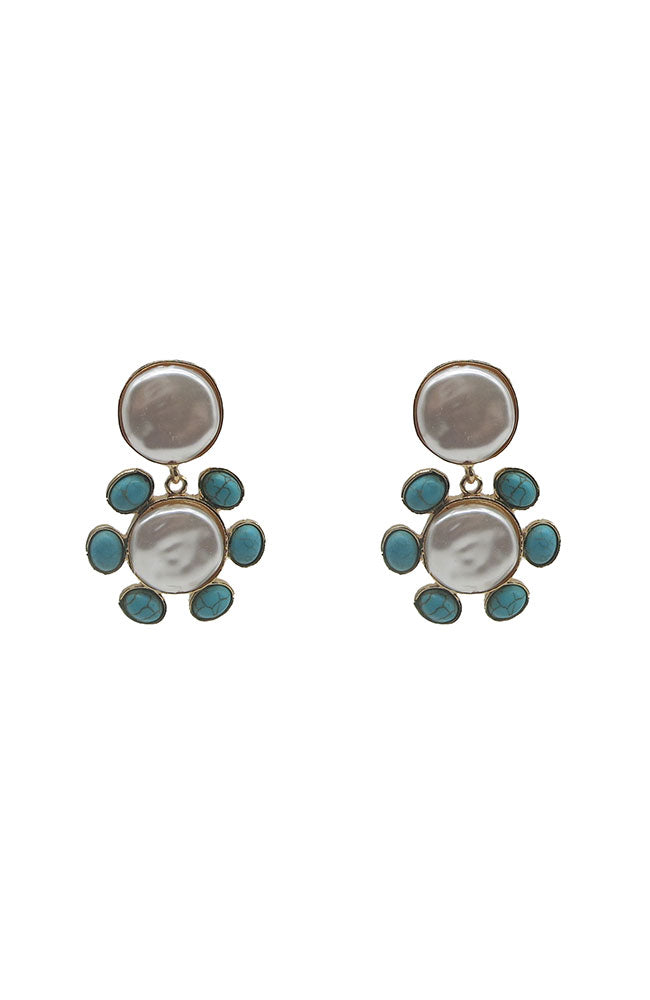 Turq Stone Pearl Earrings