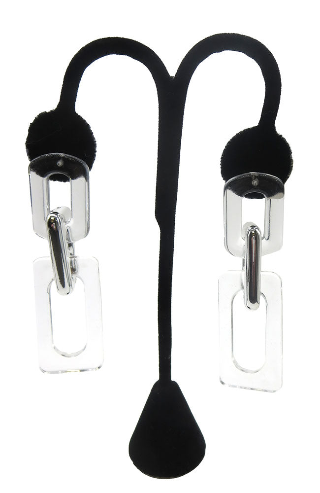 Slv Clr Square Link Earrings