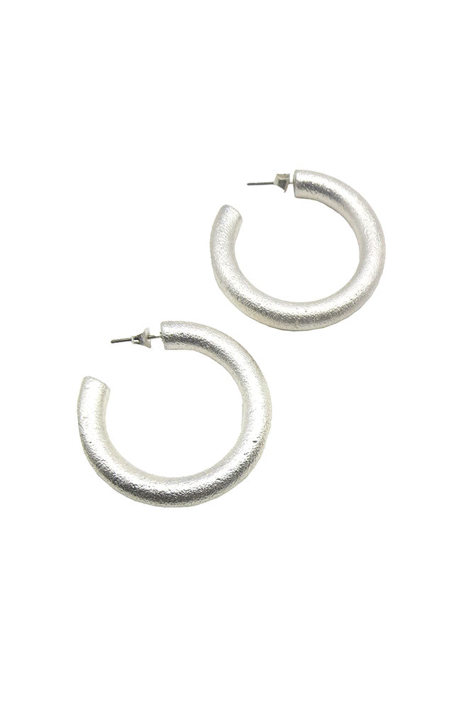 Worn Silver 40mm Textured Hoops