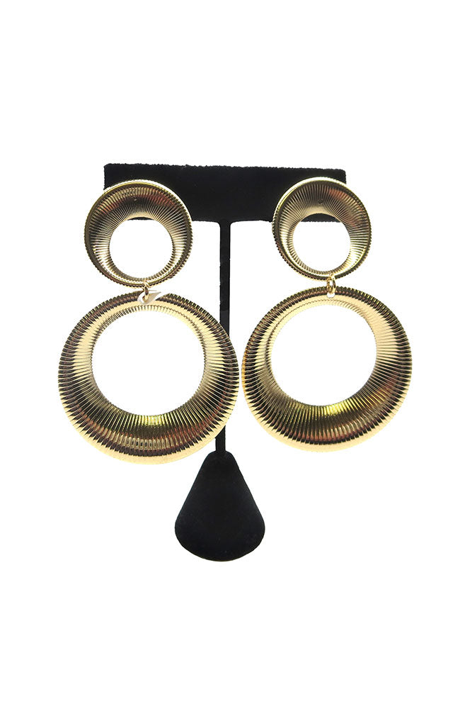 Gold 2 Textured Circle Earrings