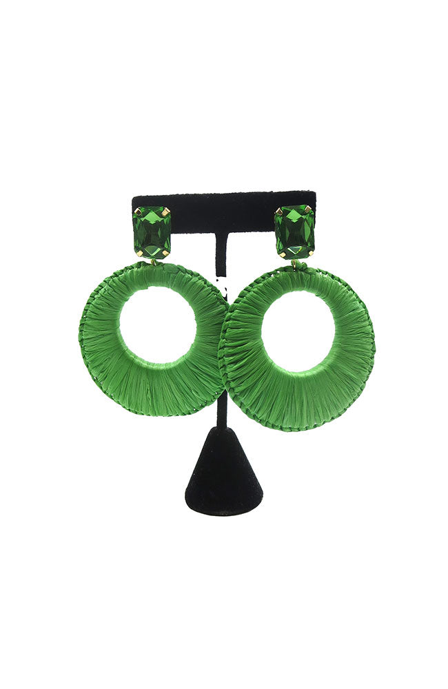 Green Wrapped Raffia Earrings