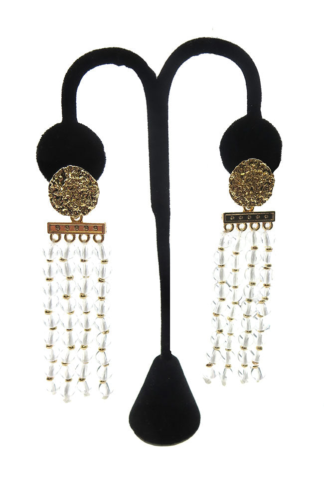 Gold Ice Bead Tassel Earrings