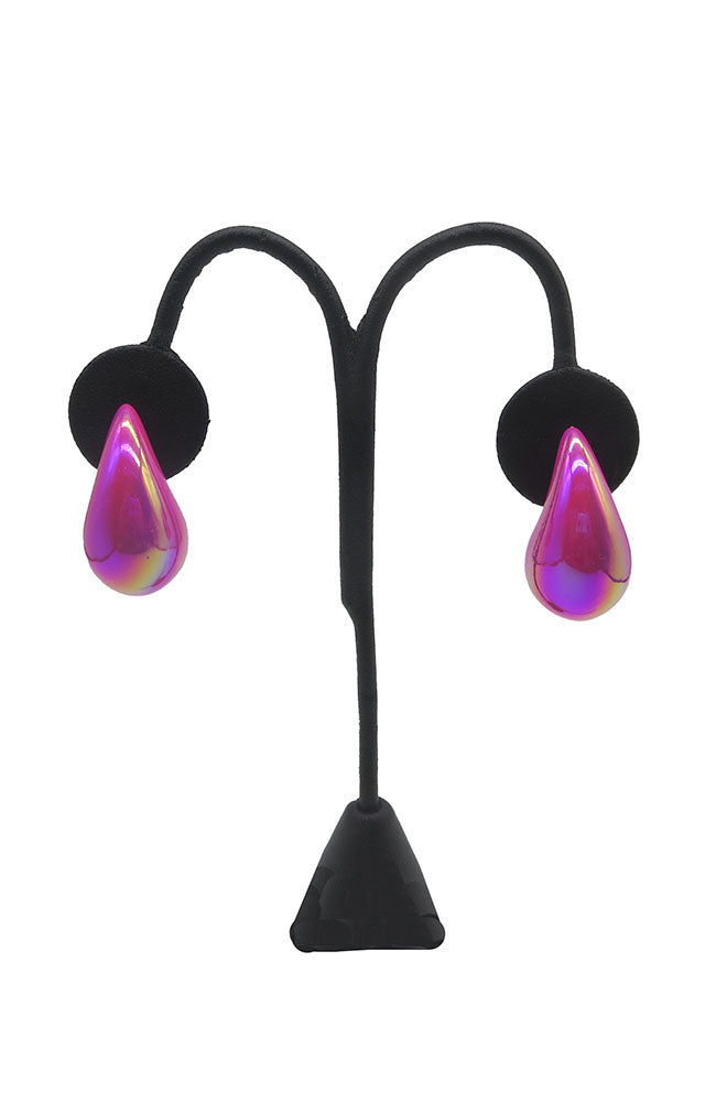Fuchsia Puffy Marble Teardrop Earrings