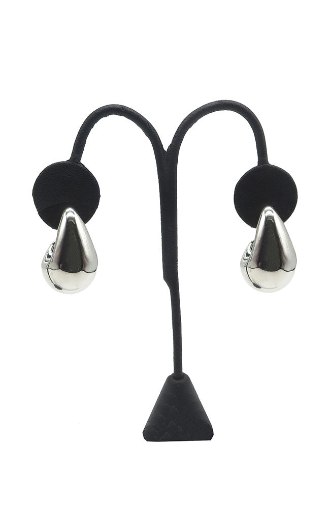 Silver Puffy Metal Teardrop Earrings