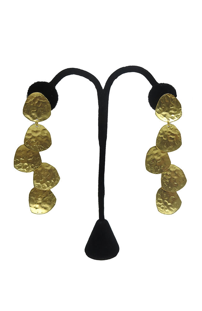 Gold Textured 5 Drop Earrings