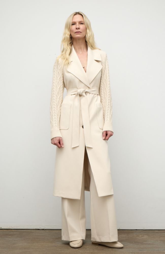 Coat with Cable Knit Sleeve