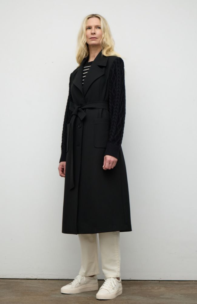 Coat with Cable Knit Sleeve