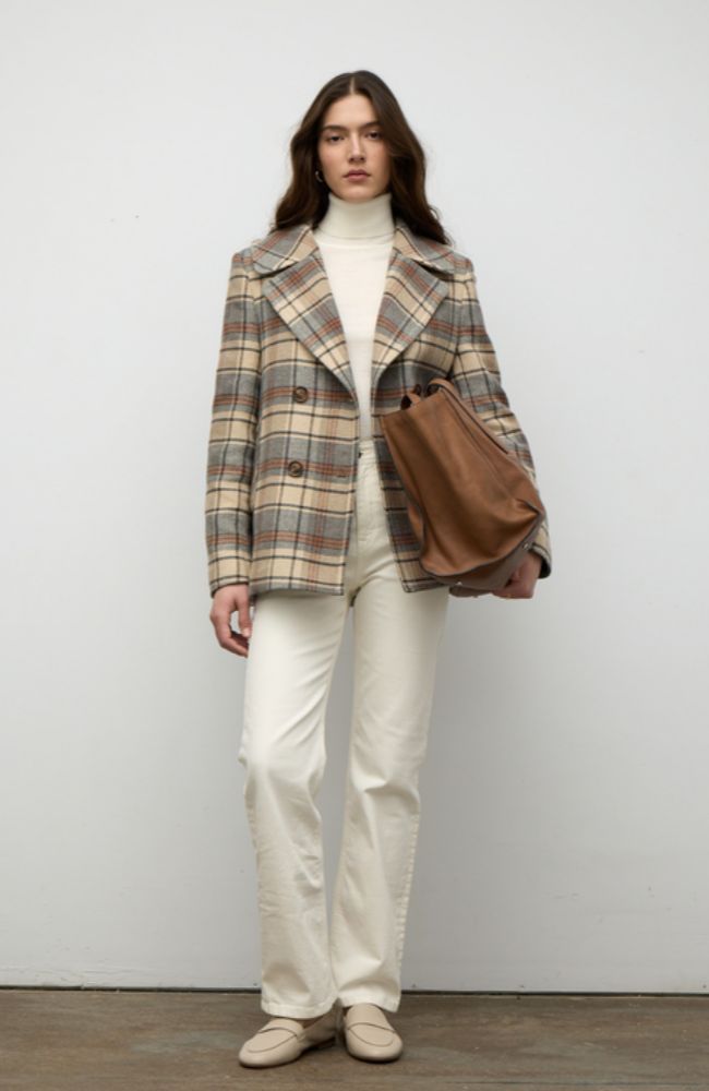 Plaid Caban Coat