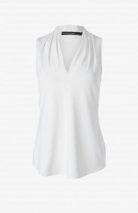 Sleeveless Pleated Vneck Top in Ivory