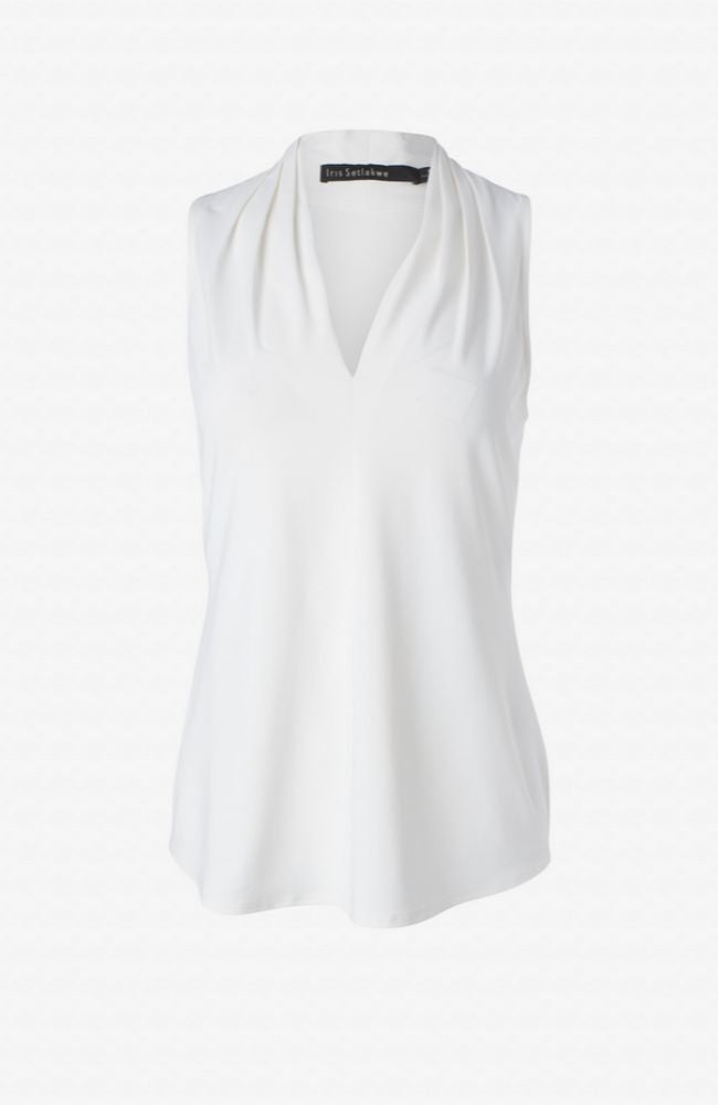 Sleeveless Pleated Vneck Top in Ivory