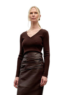 Long Sleeve V Neck Rib Top