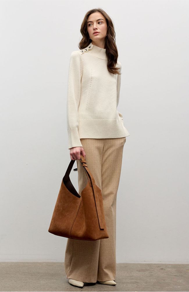 Mock Neck Long Sleeve Top with Shoulder Buttons
