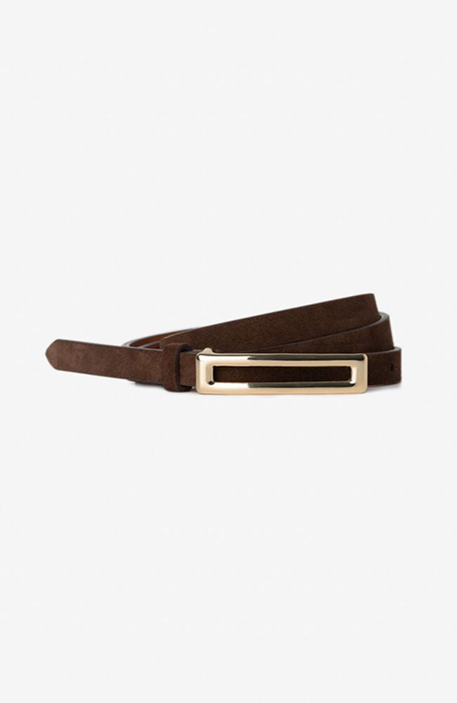 Skinny Genuine Suede Belt with Gold Buckle