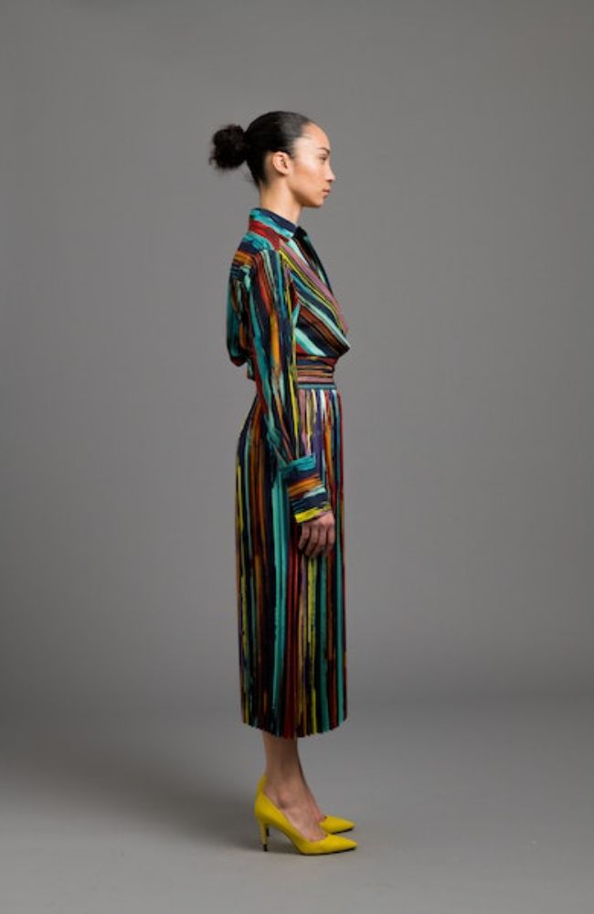 Painted Stripe Pleated Skirt