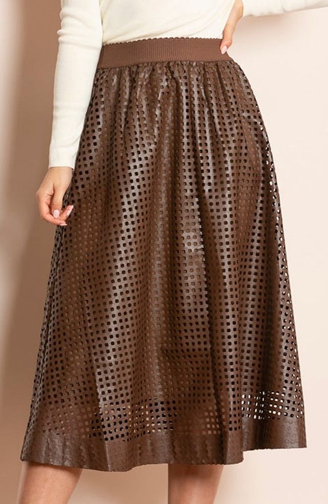 Perforated Pleather Midi Skirt