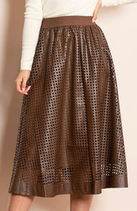 Perforated Pleather Midi Skirt