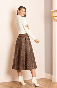 Perforated Pleather Midi Skirt
