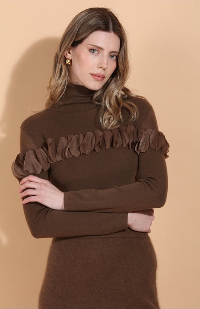 Brown Merino Wool Turtle Sweater