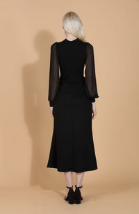 Rib Knit Sweater with Chiffon Sleeve