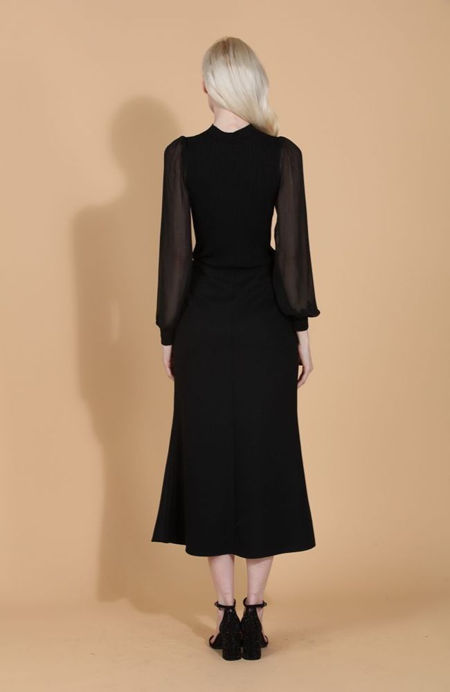 Rib Knit Sweater with Chiffon Sleeve