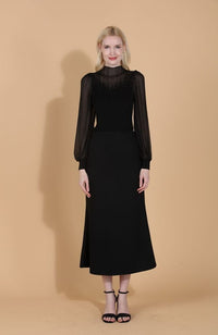 Rib Knit Sweater with Chiffon Sleeve