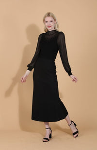 Rib Knit Sweater with Chiffon Sleeve